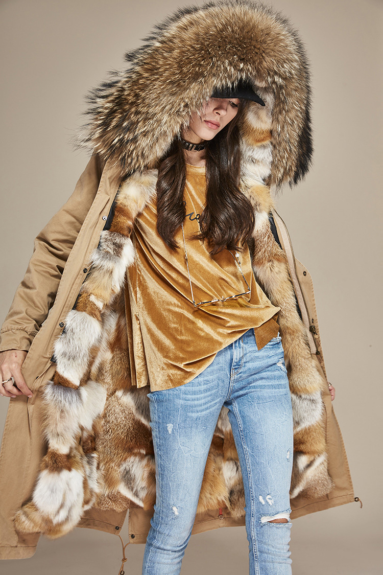 Raccoon Fur Trimmed Hooded Parka with Detachable Fox Fur Liner 113 Details 5