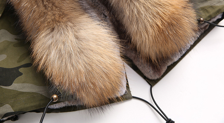 Raccoon Fur Trimmed Hooded Parka with Detachable Rex Rabbit Fur Liner 115 Details 9