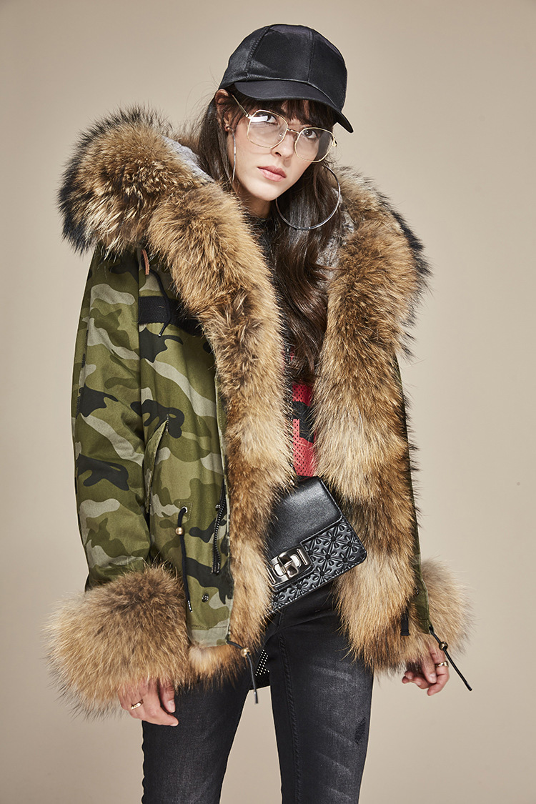 Raccoon Fur Trimmed Hooded Parka with Detachable Rex Rabbit Fur Liner 115 Details 2