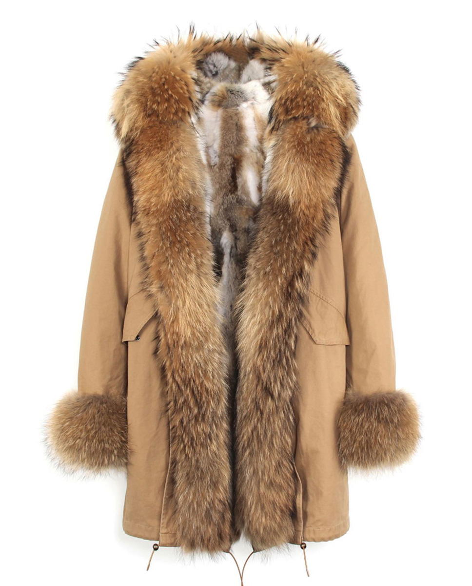 Raccoon Fur Trimmed Hooded Parka with Detachable Rabbit Fur Liner 122 Details 7