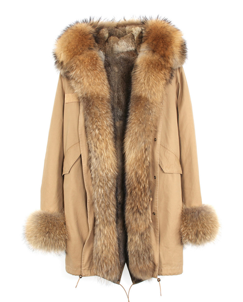 Raccoon Fur Trimmed Hooded Parka with Detachable Rabbit Fur Liner 122 Details 3