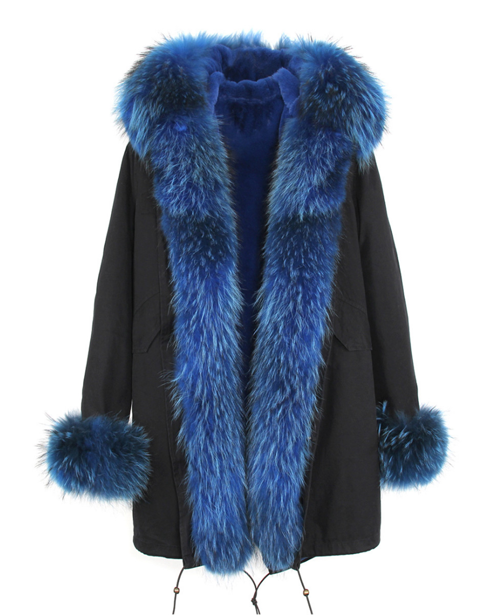 Raccoon Fur Trimmed Hooded Parka with Detachable Rabbit Fur Liner 122 Details 10