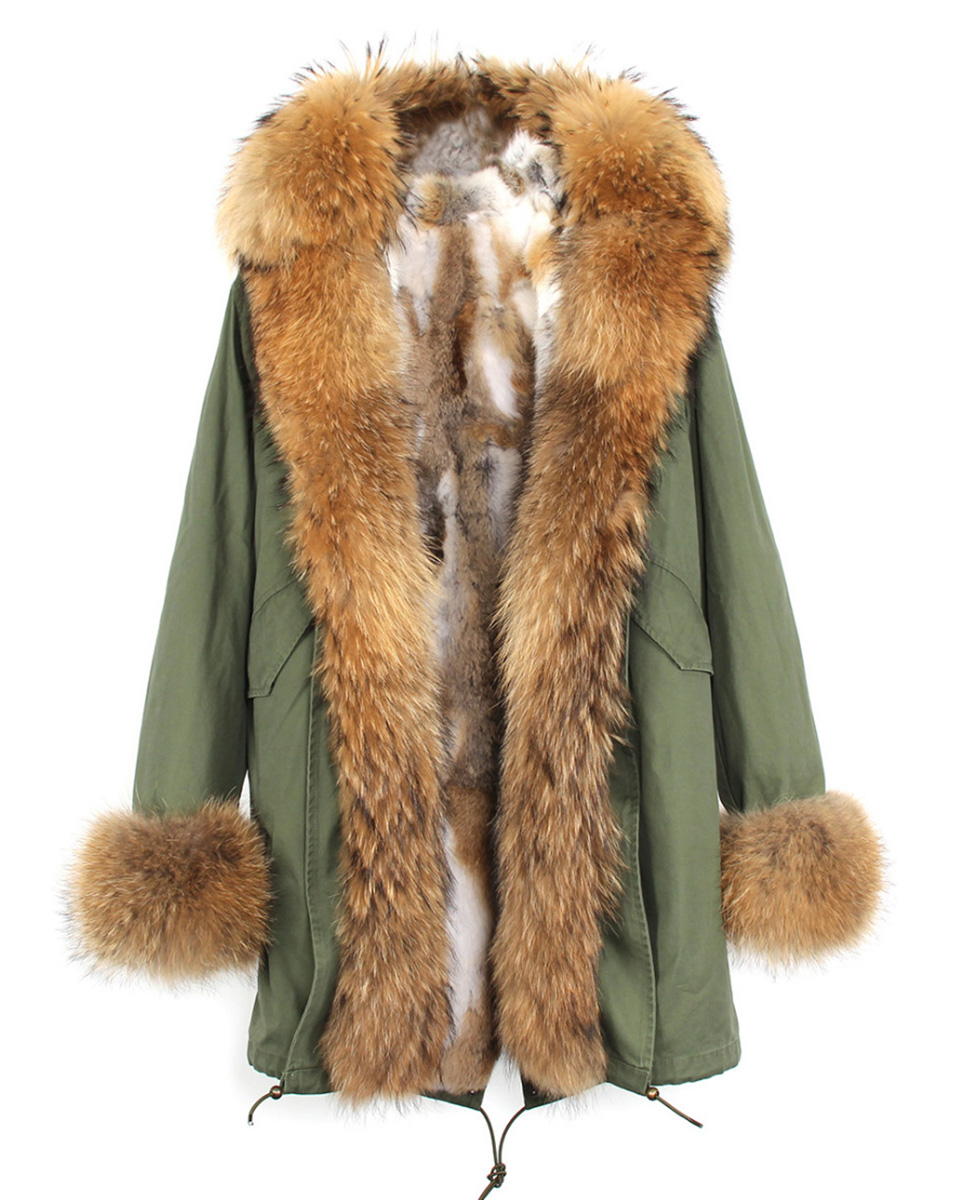 Raccoon Fur Trimmed Hooded Parka with Detachable Rabbit Fur Liner 122 Details 5