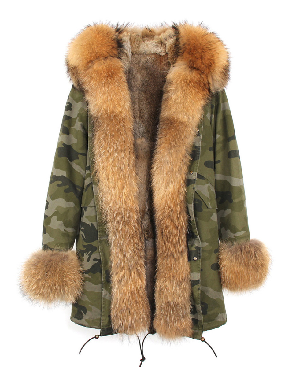 Raccoon Fur Trimmed Hooded Parka with Detachable Rabbit Fur Liner 122 Details 4