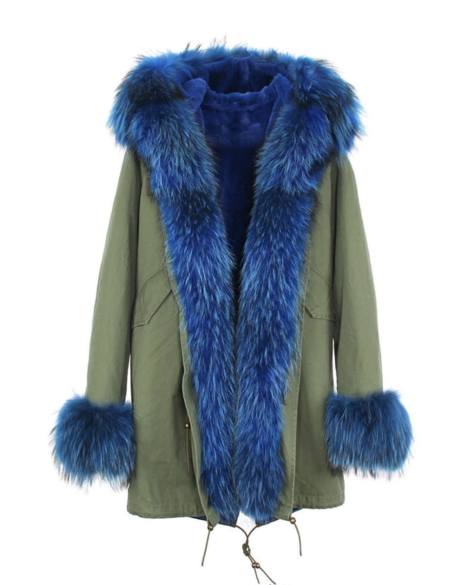 Raccoon Fur Trimmed Hooded Parka with Detachable Rabbit Fur Liner 122 Details 8