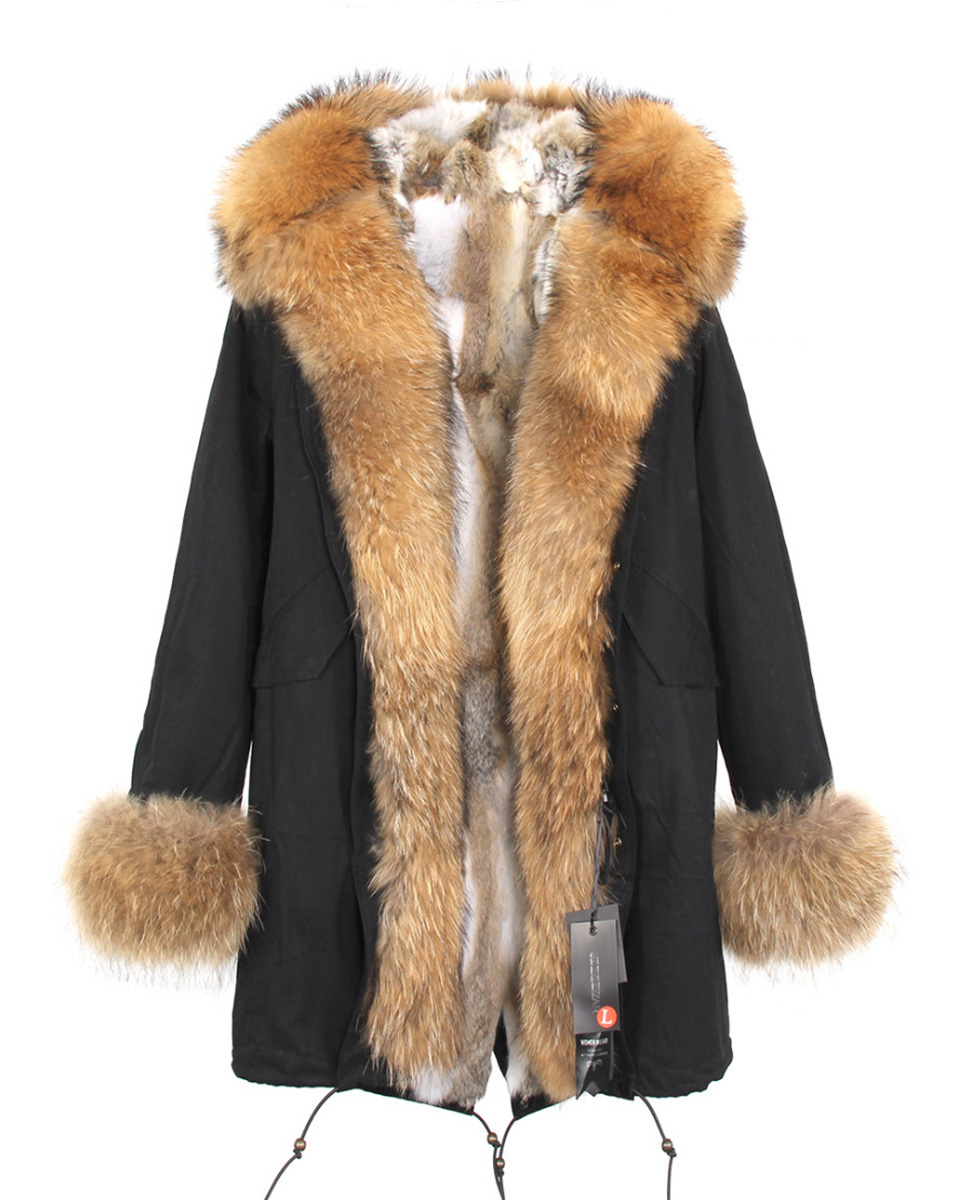 Raccoon Fur Trimmed Hooded Parka with Detachable Rabbit Fur Liner 122 Details 6