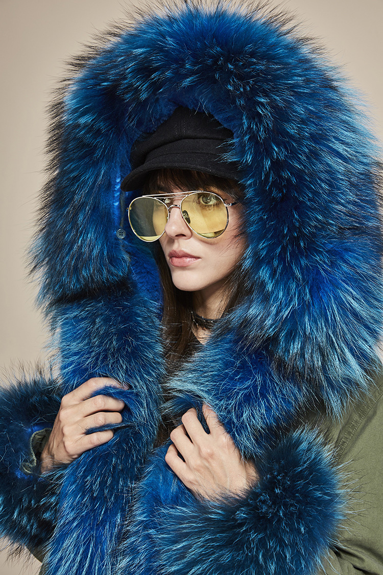 Raccoon Fur Trimmed Hooded Parka with Detachable Faux Rex Rabbit Fur Liner 122b-0