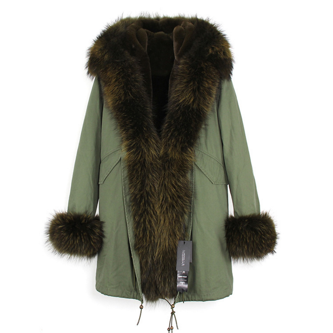 Raccoon Fur Trimmed Hooded Parka with Detachable Faux Rex Rabbit Fur Liner 122b-3