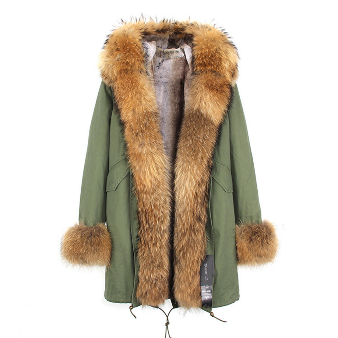 Raccoon Fur Trimmed Hooded Parka with Detachable Faux Rex Rabbit Fur Liner 122b-2