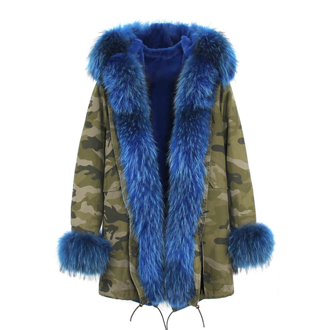 Raccoon Fur Trimmed Hooded Parka with Detachable Faux Rex Rabbit Fur Liner 122b-4