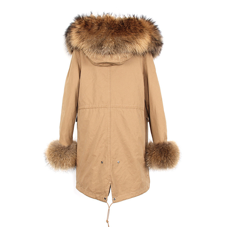 Raccoon Fur Trimmed Hooded Parka with Detachable Faux Rex Rabbit Fur Liner 122b-9