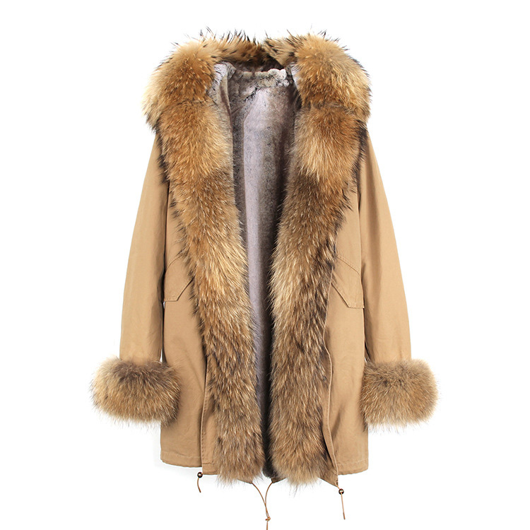 Raccoon Fur Trimmed Hooded Parka with Detachable Faux Rex Rabbit Fur Liner 122b-8