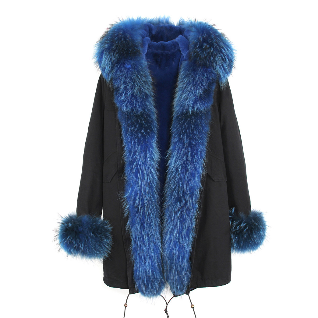 Raccoon Fur Trimmed Hooded Parka with Detachable Faux Rex Rabbit Fur Liner 122b-7