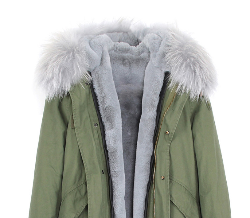 Raccoon Fur Trimmed Hooded Long Parka with Detachable Liner 123 Details 7