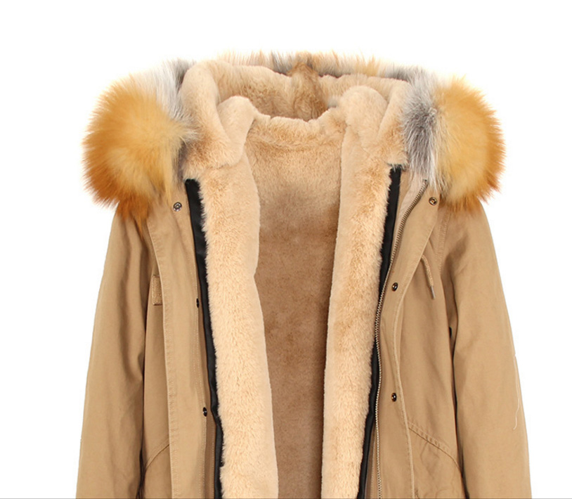 Raccoon Fur Trimmed Hooded Long Parka with Detachable Liner 123 Details 2