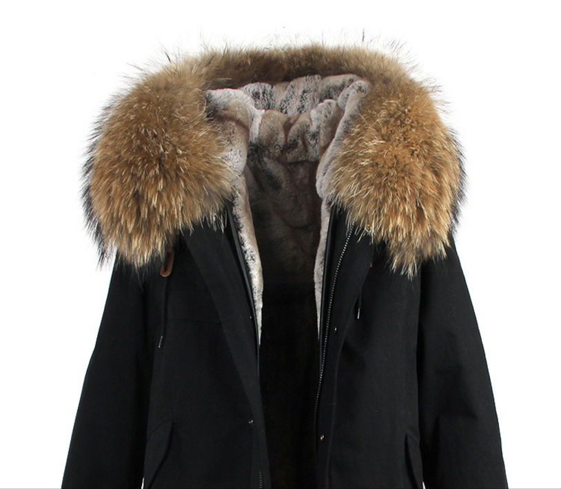 Raccoon Fur Trimmed Hooded Long Parka with Detachable Liner 123 Details 15