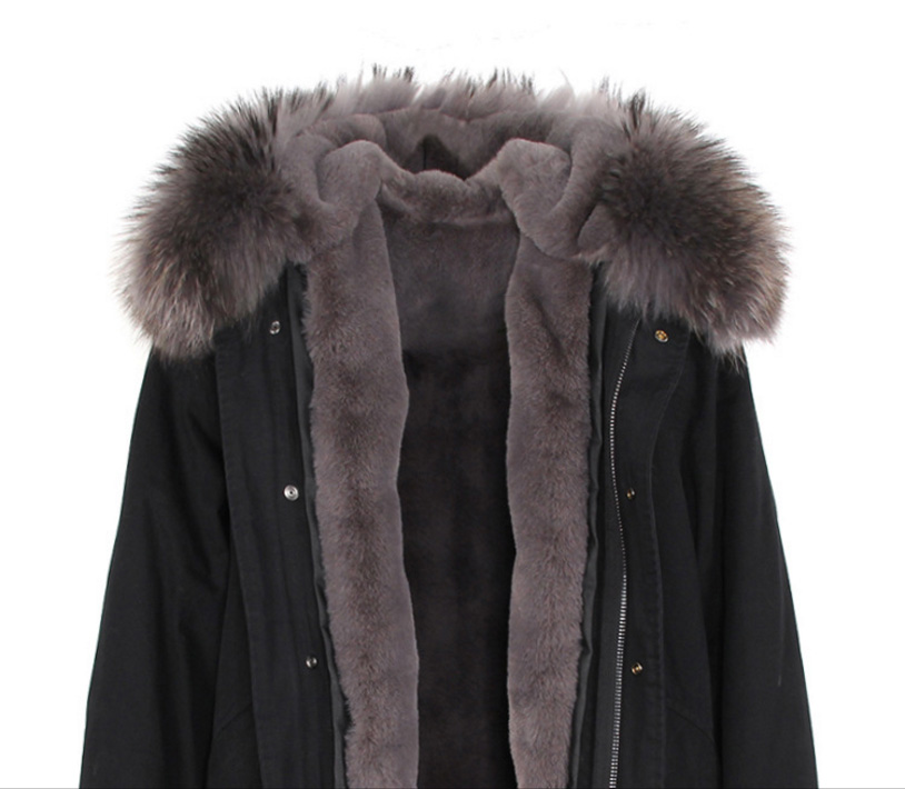 Raccoon Fur Trimmed Hooded Long Parka with Detachable Liner 123 Details 18