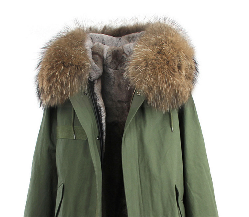 Raccoon Fur Trimmed Hooded Long Parka with Detachable Liner 123 Details 3