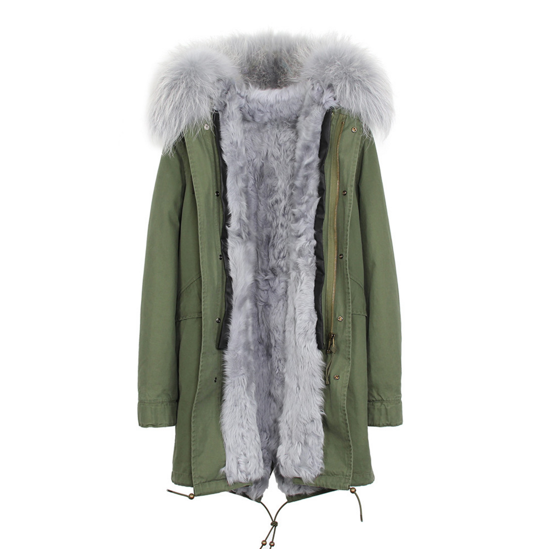 Raccoon Fur Trimmed Hooded Parka with Detachable Lamb Fur Liner 132-5