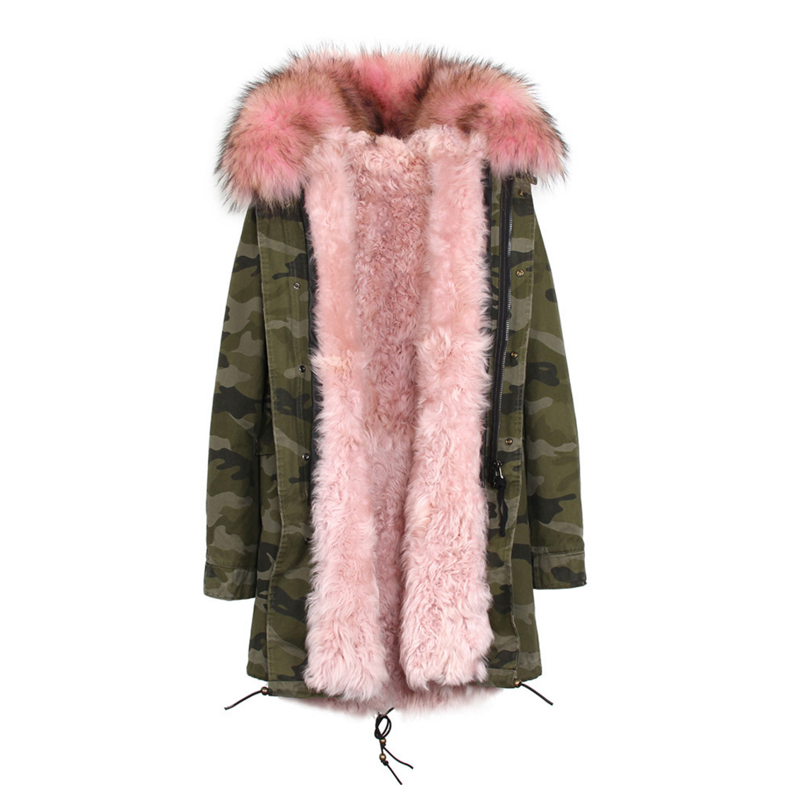 Raccoon Fur Trimmed Hooded Parka with Detachable Lamb Fur Liner 132-16