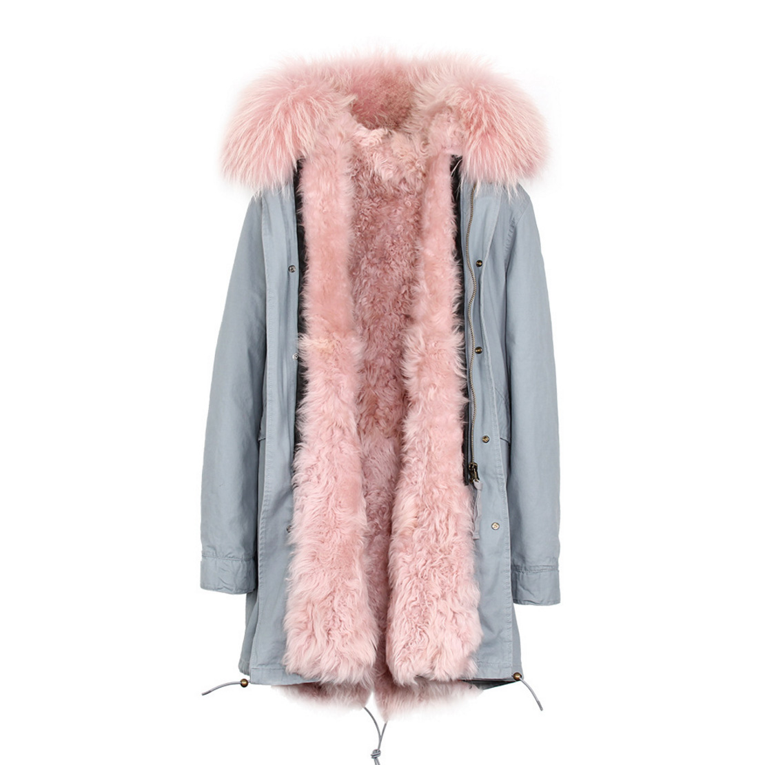Raccoon Fur Trimmed Hooded Parka with Detachable Lamb Fur Liner 132-1