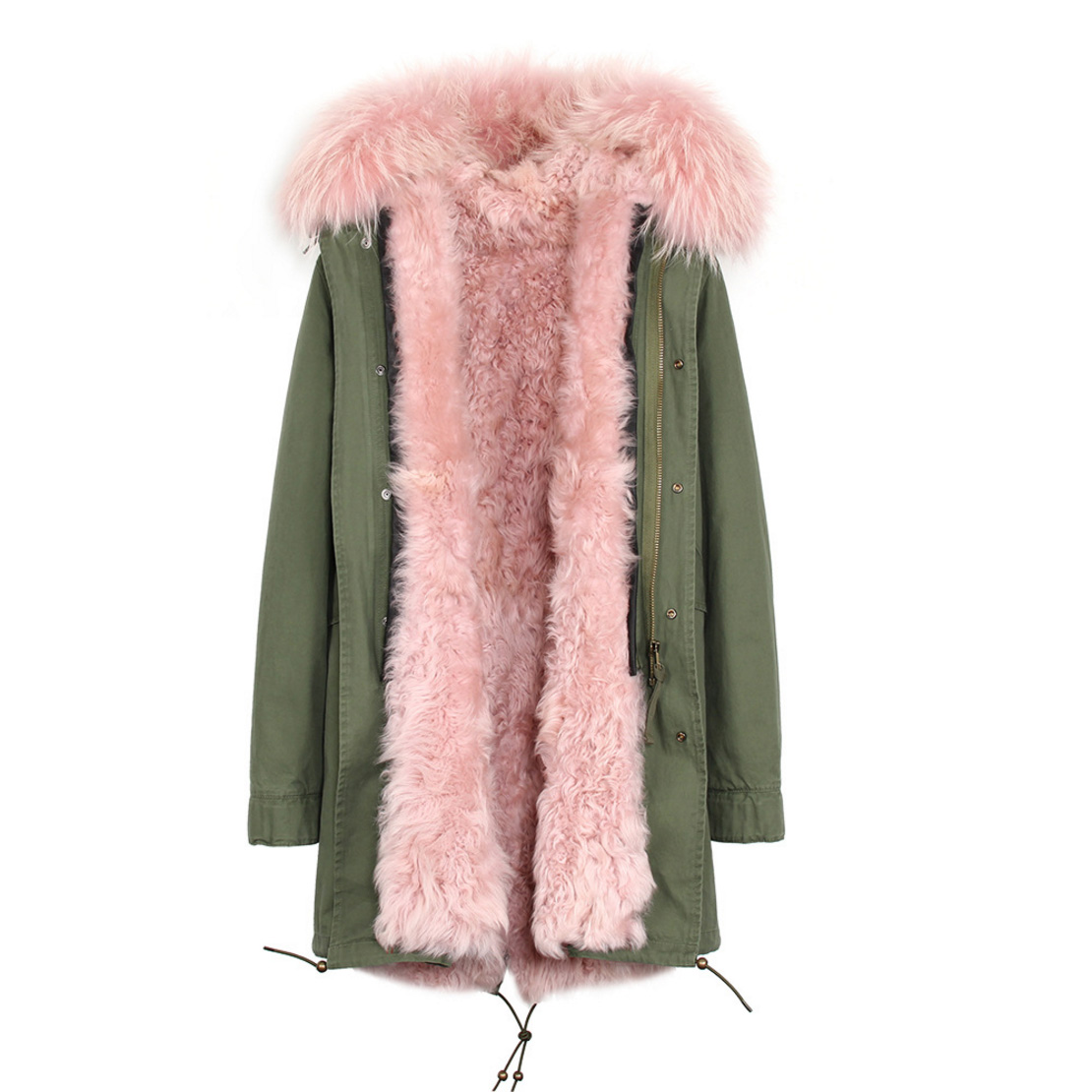 Raccoon Fur Trimmed Hooded Parka with Detachable Lamb Fur Liner 132-4
