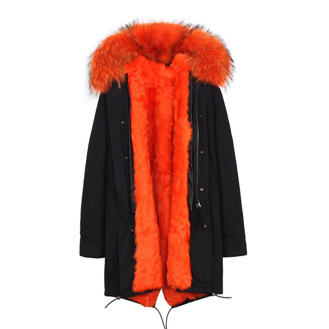 Raccoon Fur Trimmed Hooded Parka with Detachable Lamb Fur Liner 132-23