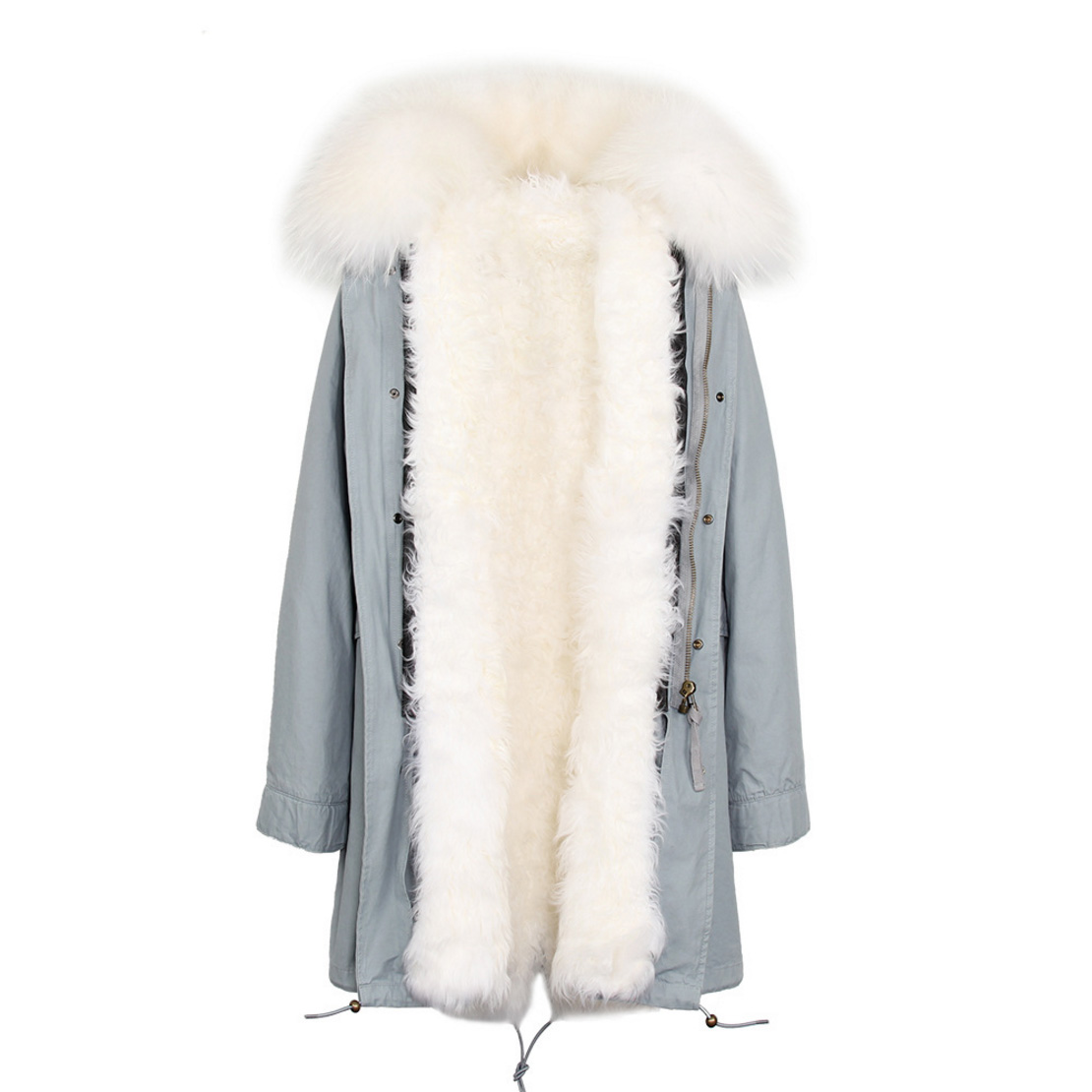 Raccoon Fur Trimmed Hooded Parka with Detachable Lamb Fur Liner 132-3