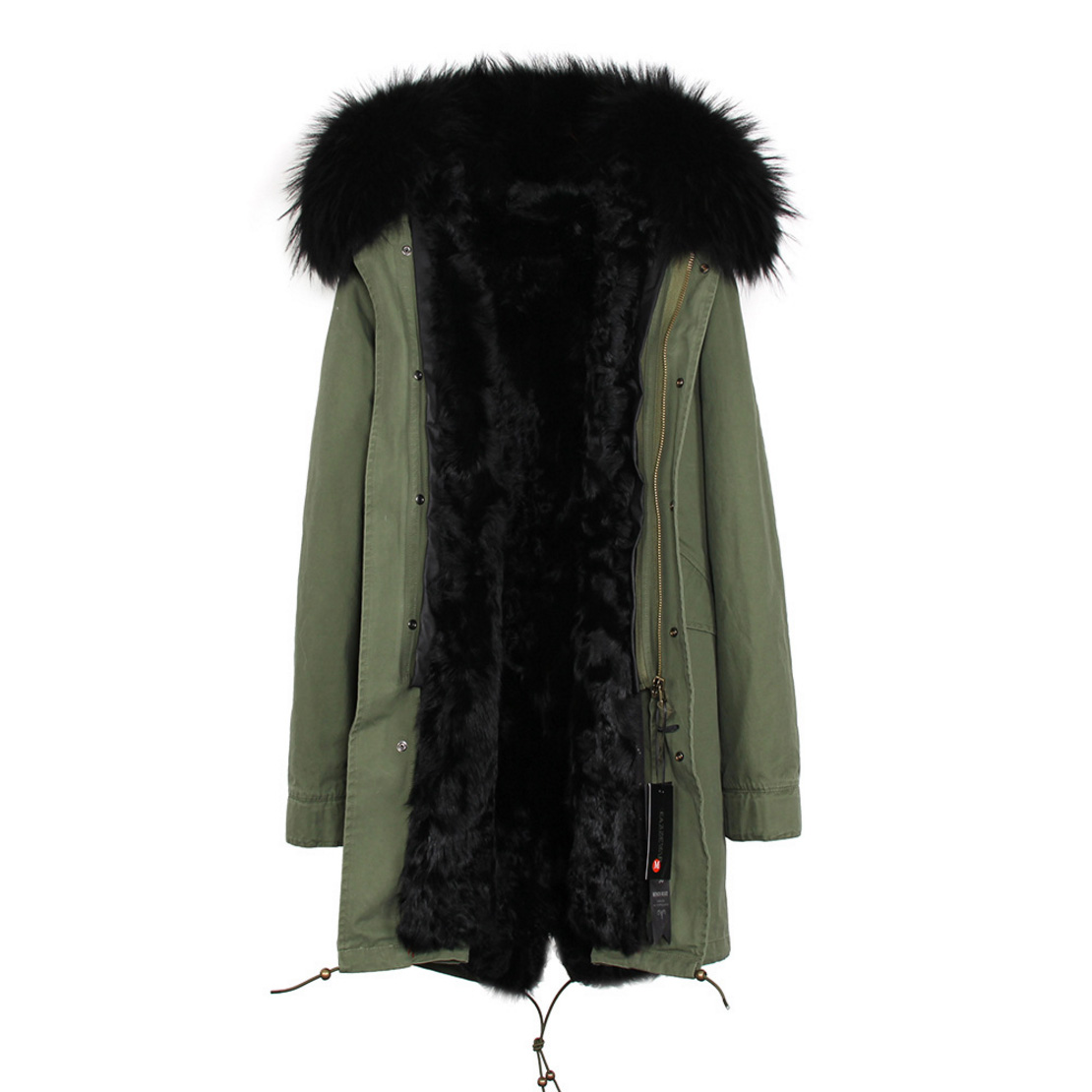 Raccoon Fur Trimmed Hooded Parka with Detachable Lamb Fur Liner 132-9