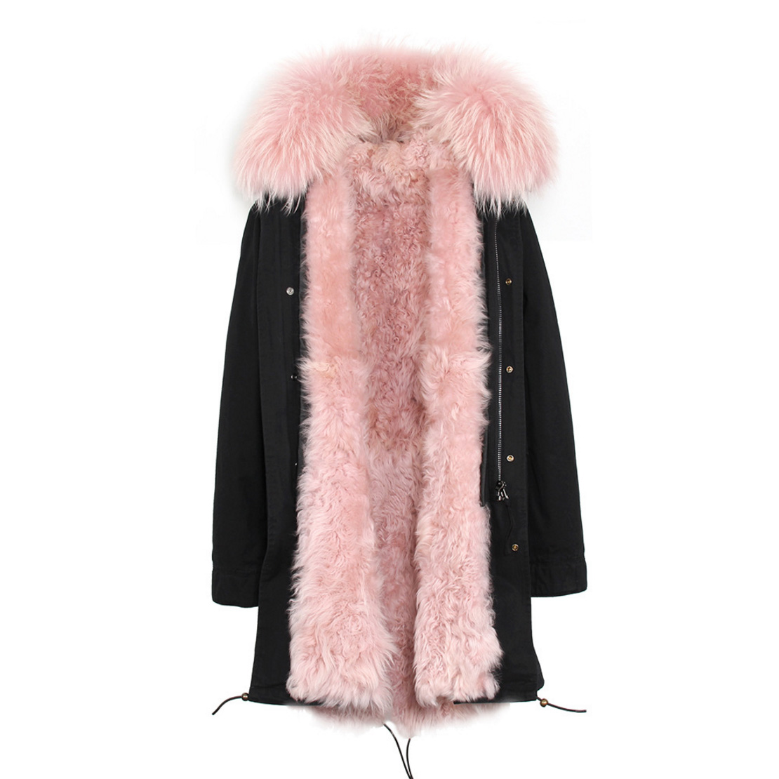 Raccoon Fur Trimmed Hooded Parka with Detachable Lamb Fur Liner 132-20