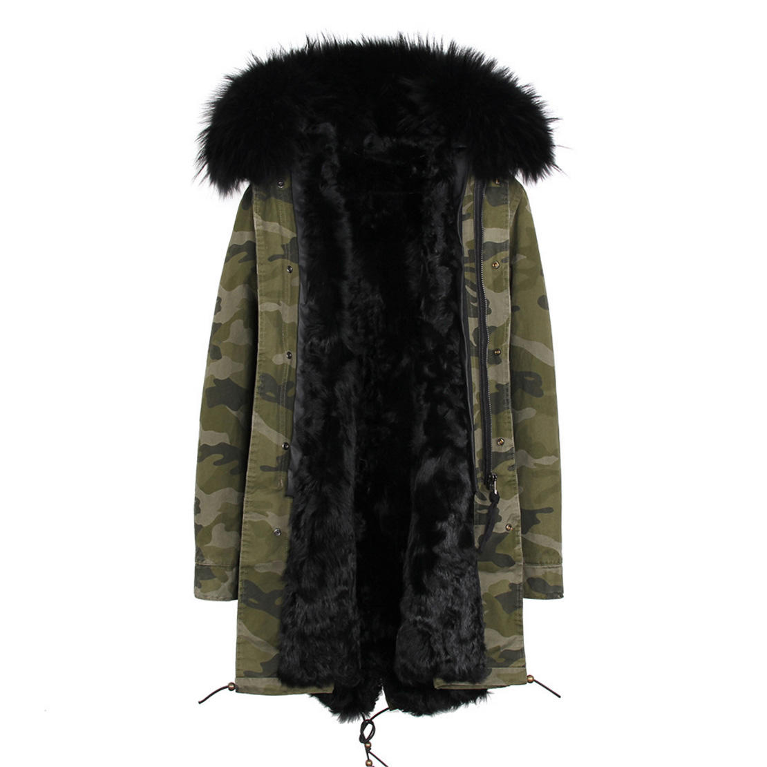 Raccoon Fur Trimmed Hooded Parka with Detachable Lamb Fur Liner 132-19