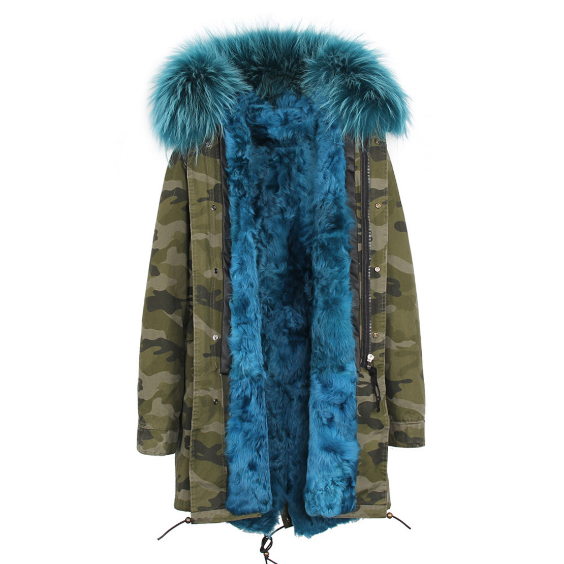 Raccoon Fur Trimmed Hooded Parka with Detachable Lamb Fur Liner 132-17