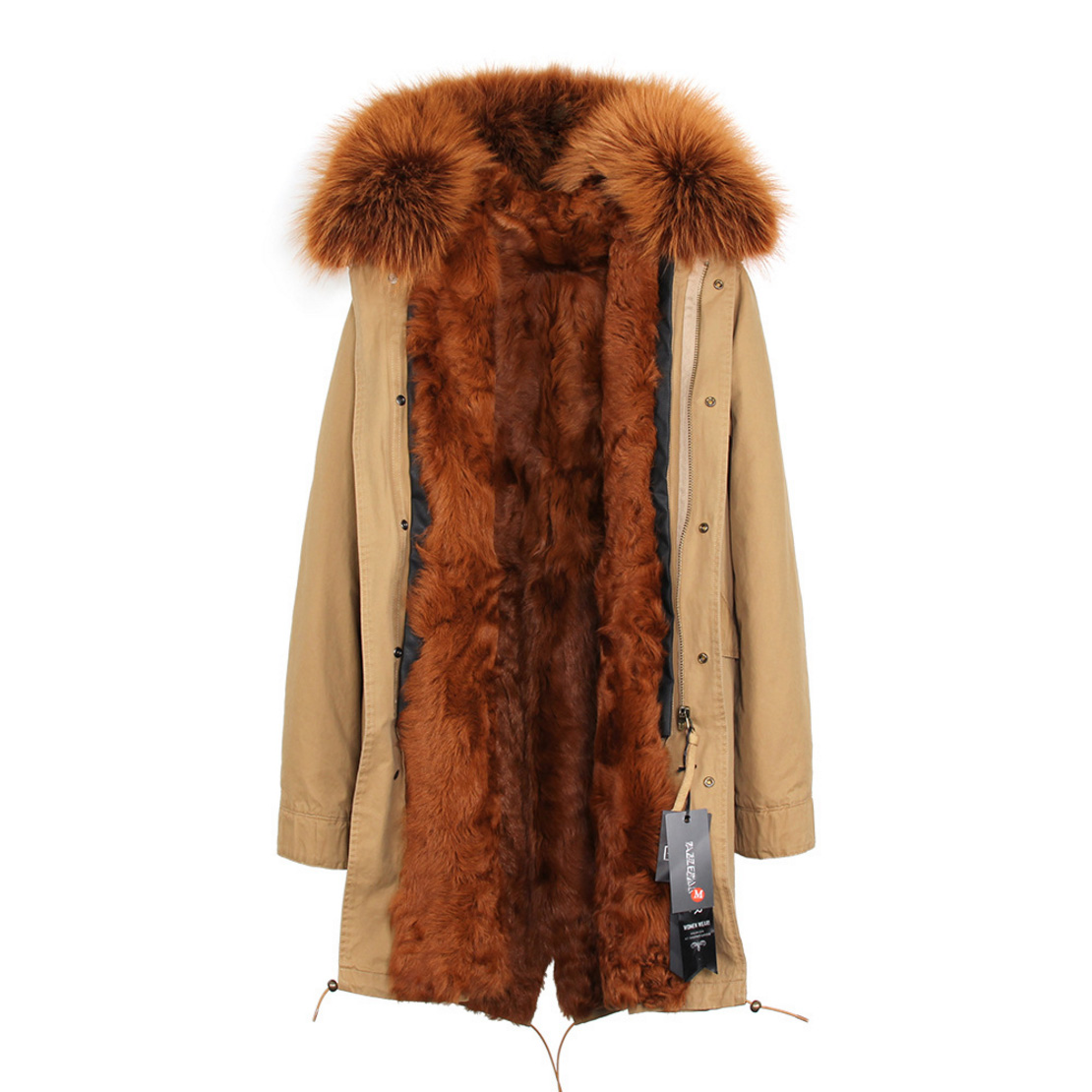 Raccoon Fur Trimmed Hooded Parka with Detachable Lamb Fur Liner 132-14