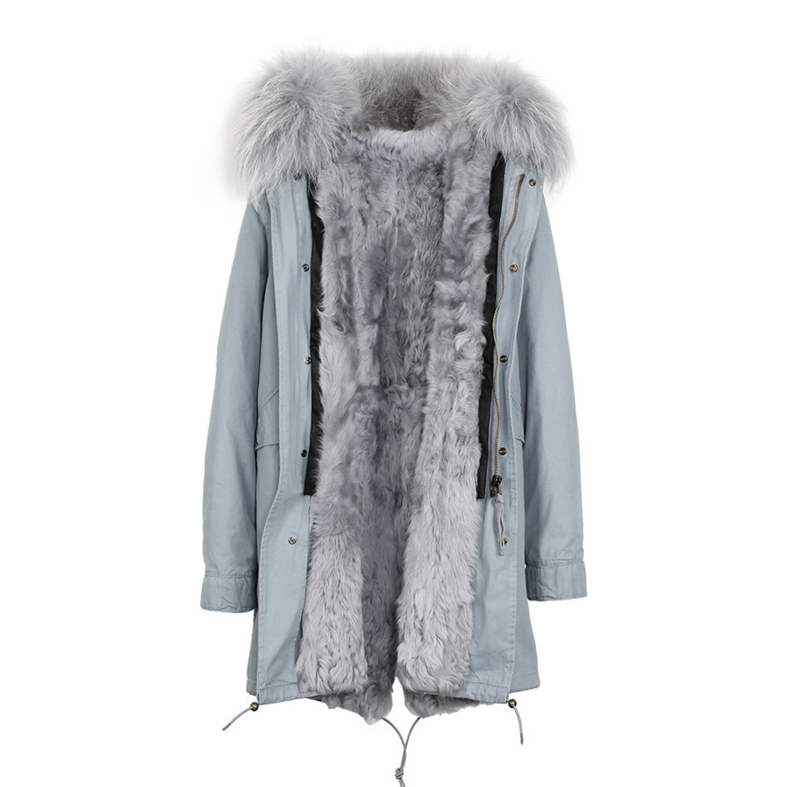 Raccoon Fur Trimmed Hooded Parka with Detachable Lamb Fur Liner 132-2