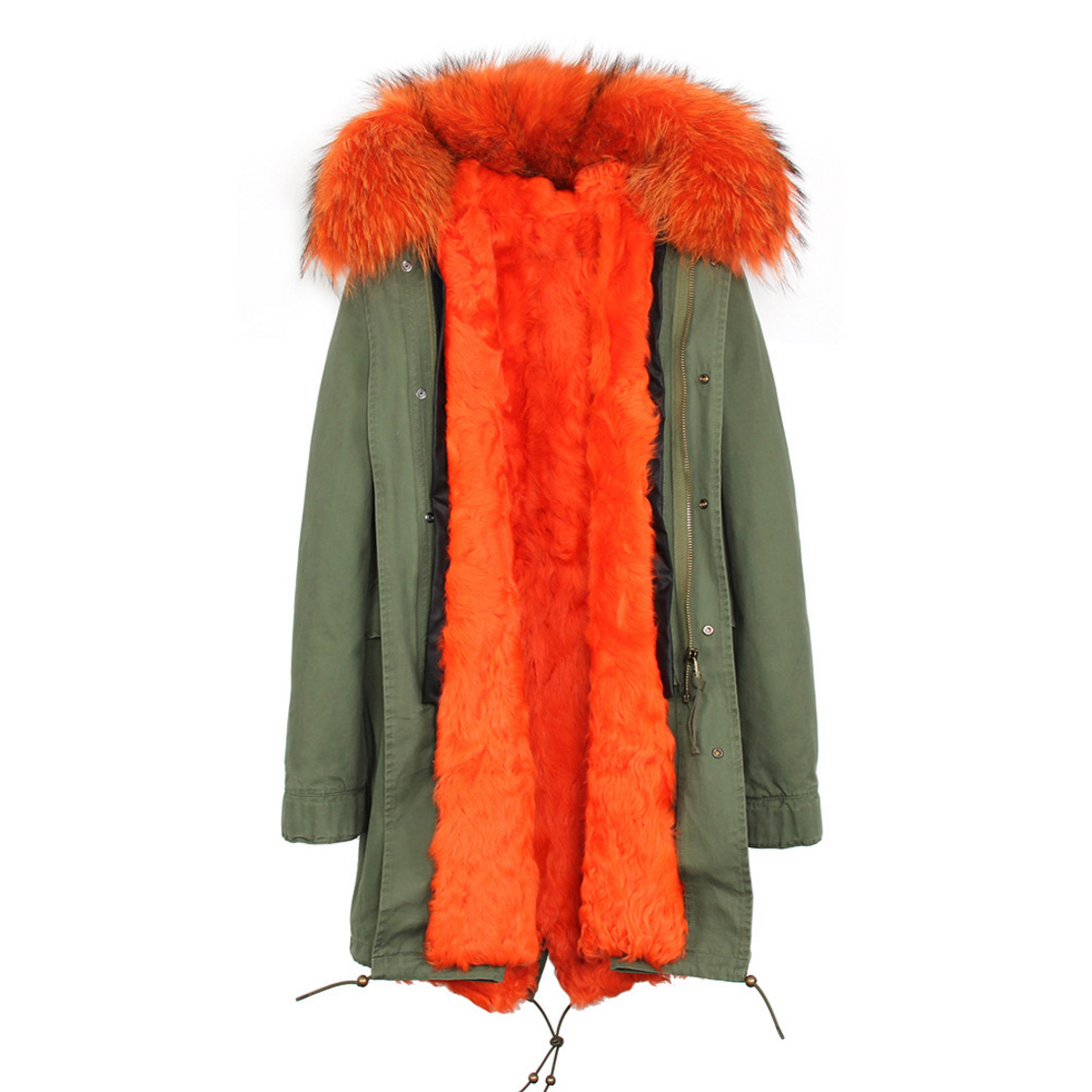 Raccoon Fur Trimmed Hooded Parka with Detachable Lamb Fur Liner 132-8