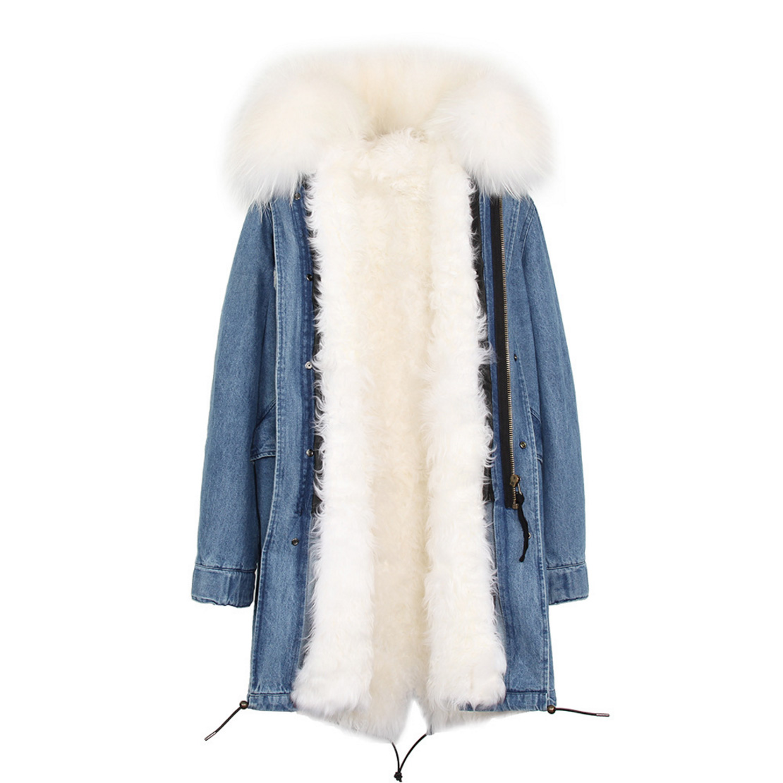 Raccoon Fur Trimmed Hooded Parka with Detachable Lamb Fur Liner 132-12