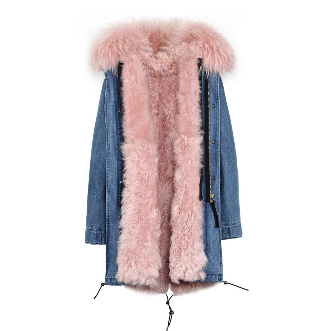 Raccoon Fur Trimmed Hooded Parka with Detachable Lamb Fur Liner 132-10