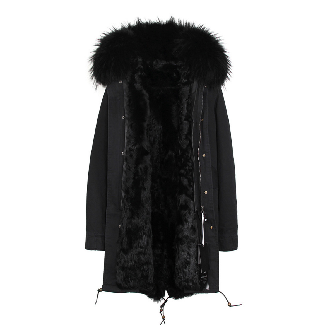 Raccoon Fur Trimmed Hooded Parka with Detachable Lamb Fur Liner 132-22