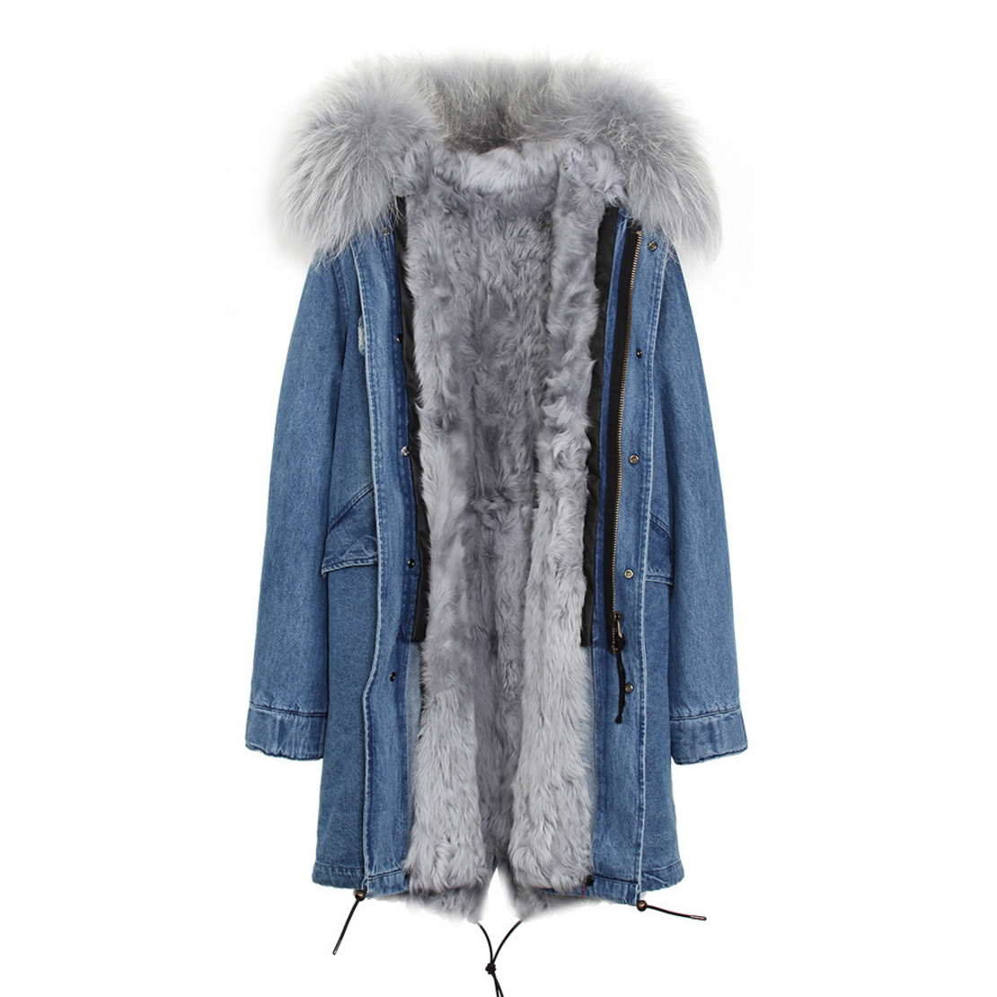 Raccoon Fur Trimmed Hooded Parka with Detachable Lamb Fur Liner 132-11