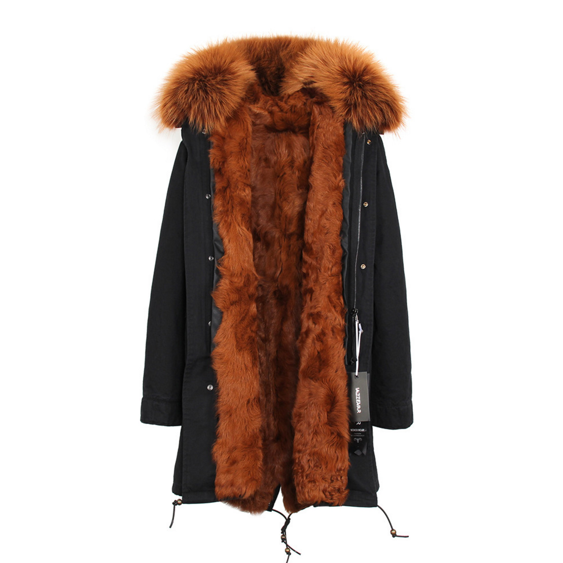 Raccoon Fur Trimmed Hooded Parka with Detachable Lamb Fur Liner 132-21