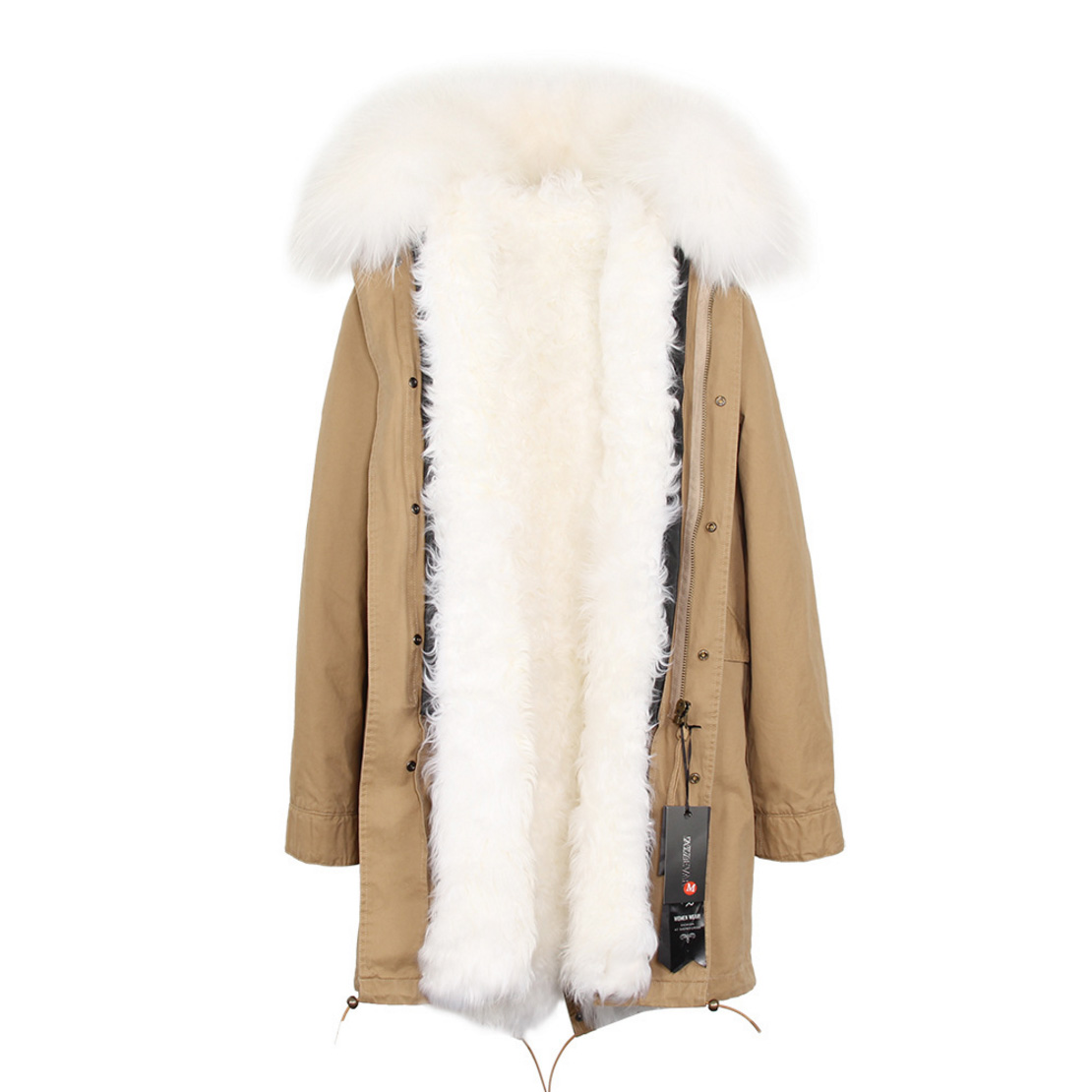 Raccoon Fur Trimmed Hooded Parka with Detachable Lamb Fur Liner 132-15