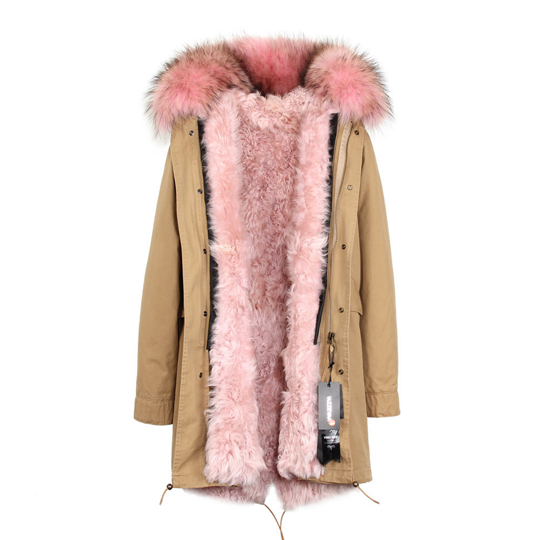 Raccoon Fur Trimmed Hooded Parka with Detachable Lamb Fur Liner 132-13