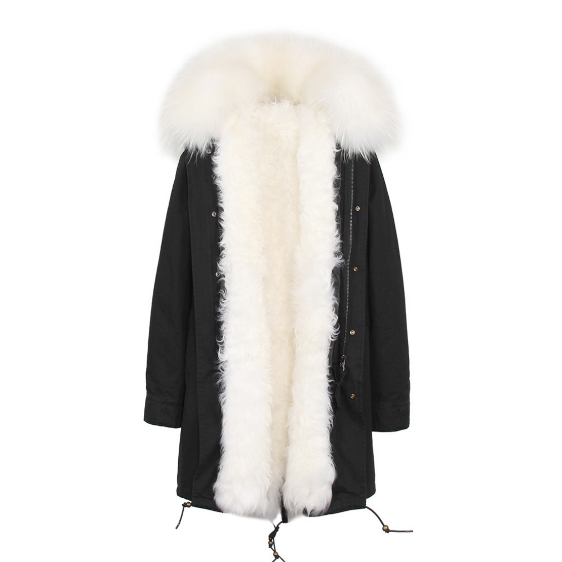 Raccoon Fur Trimmed Hooded Parka with Detachable Lamb Fur Liner 132-24