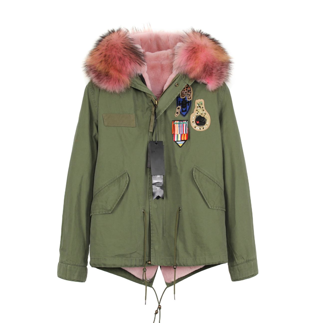 Raccoon Fur Trimmed Hooded Mini Parka with Detachable Liner 135 Details 4