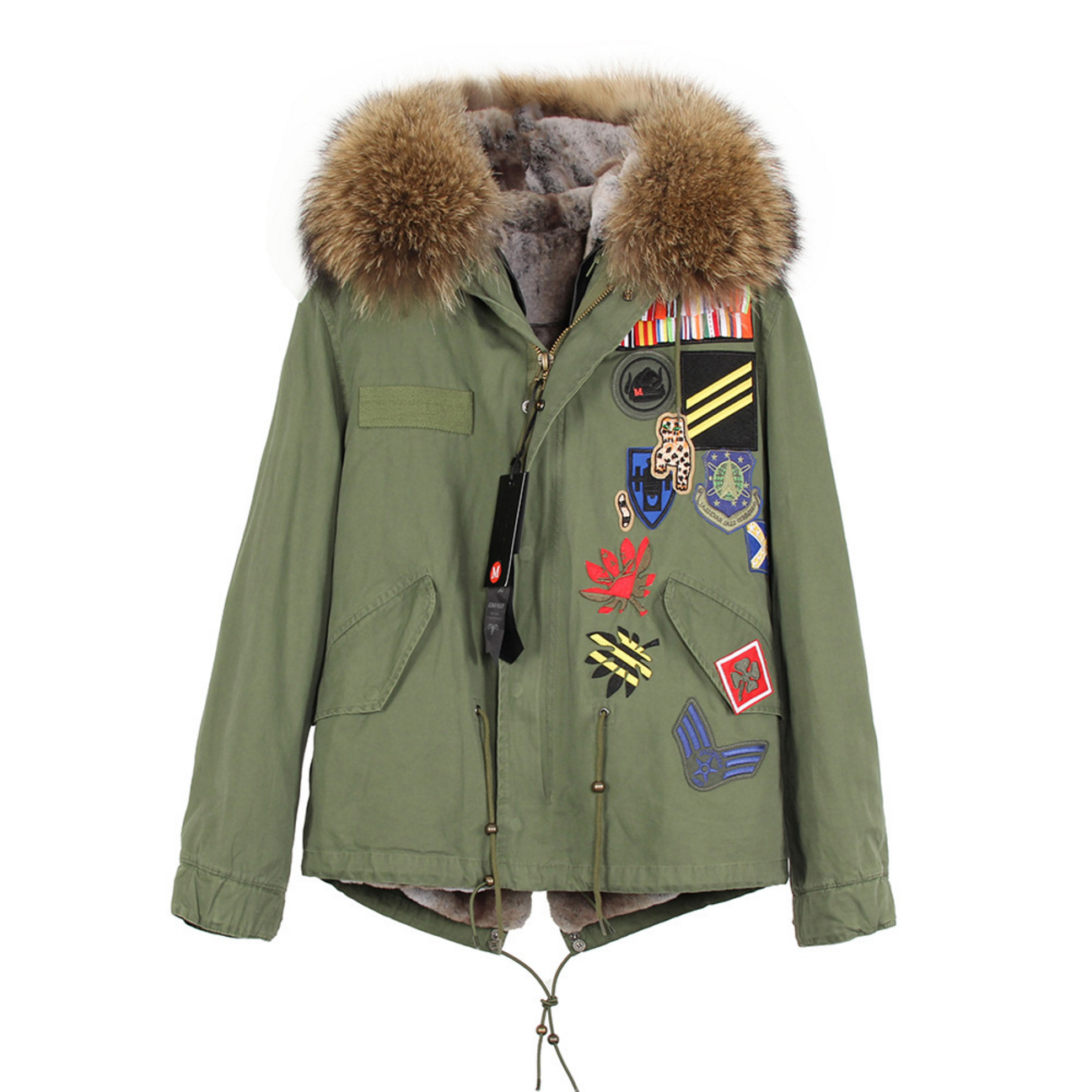 Raccoon Fur Trimmed Hooded Mini Parka with Detachable Liner 135 Details 3