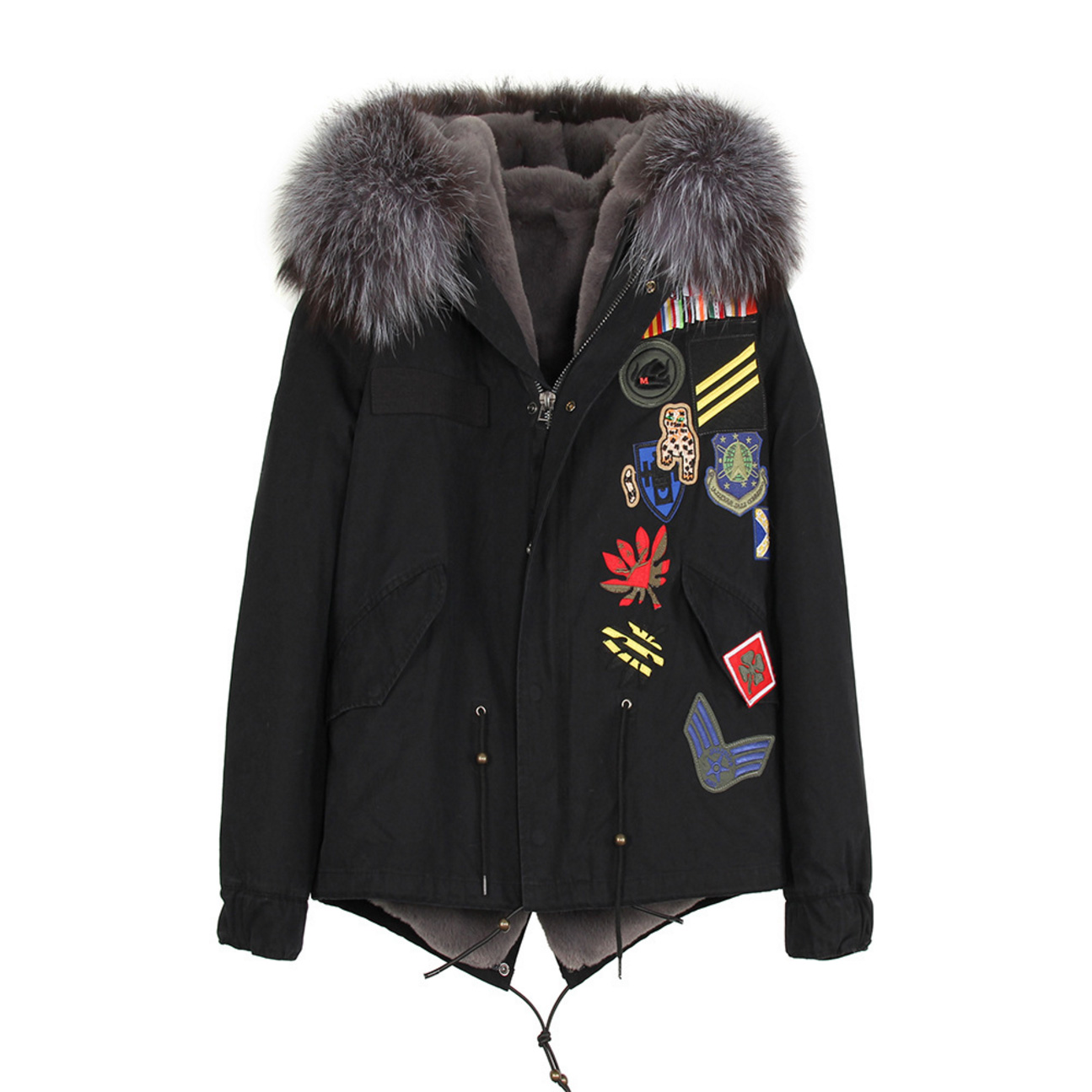 Raccoon Fur Trimmed Hooded Mini Parka with Detachable Liner 135 Details 6