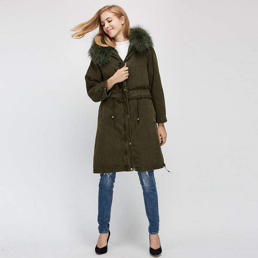 Raccoon Fur Trimmed Hooded Parka with Detachable Fox Fur Liner 938 Details 4