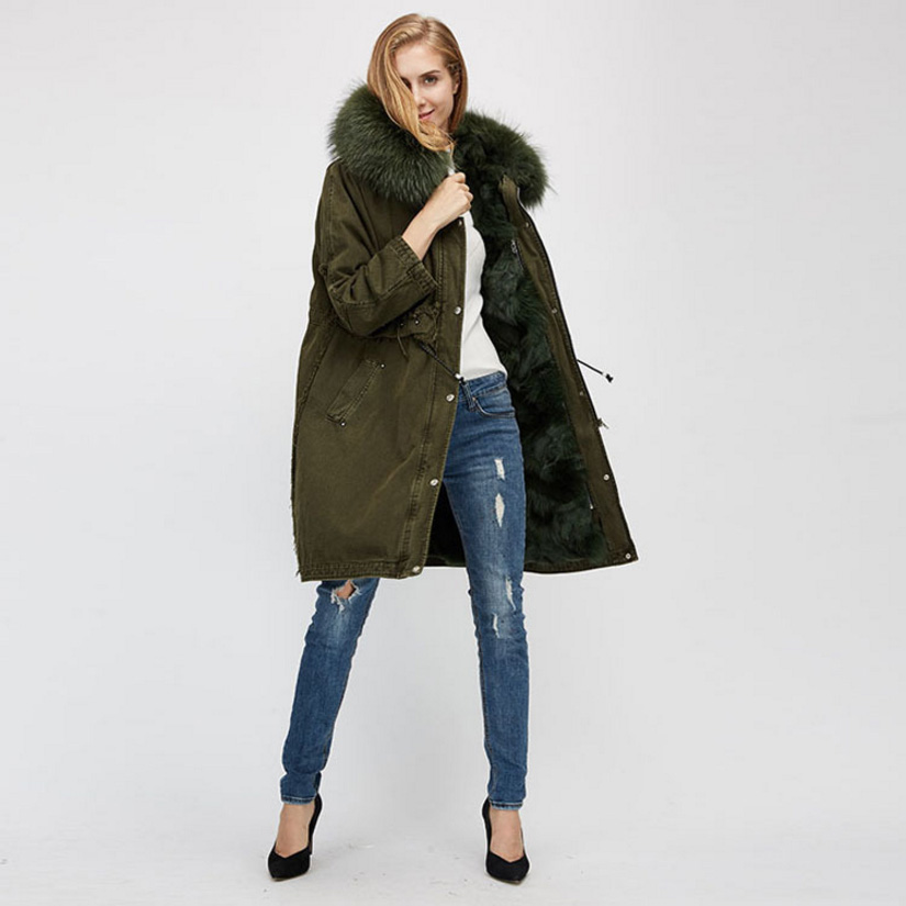 Raccoon Fur Trimmed Hooded Parka with Detachable Fox Fur Liner 938 Details 7