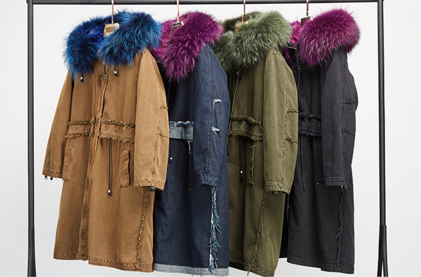 Raccoon Fur Trimmed Hooded Parka with Detachable Fox Fur Liner 938 Details 9