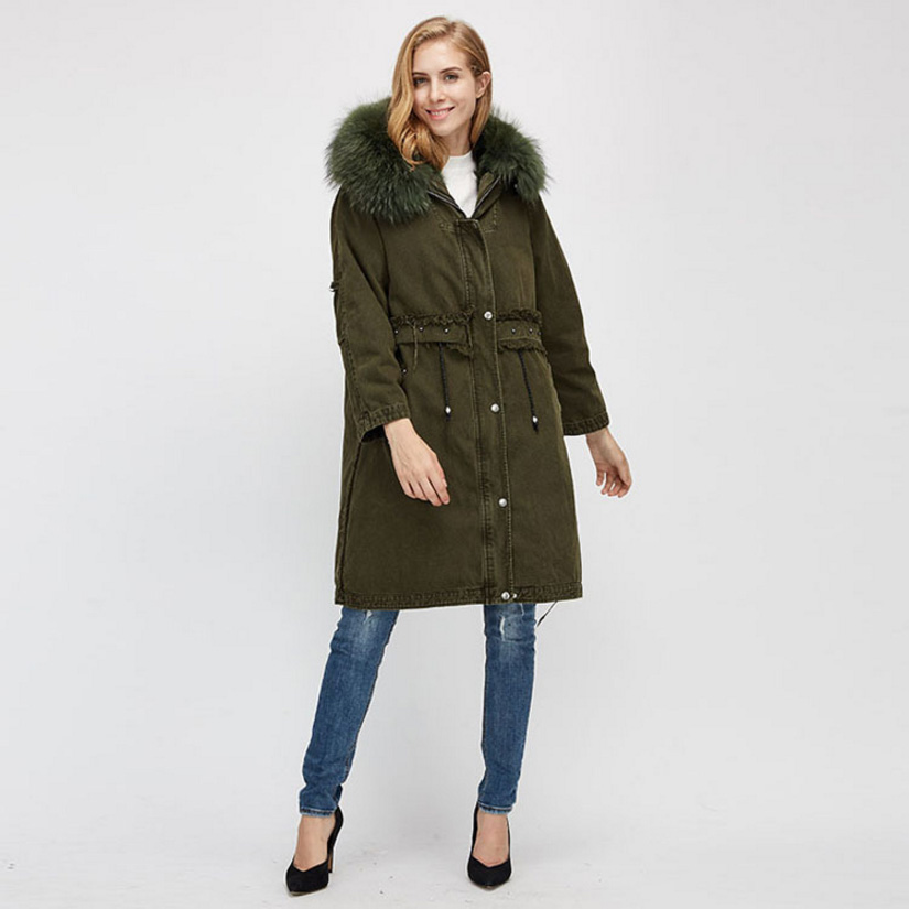 Raccoon Fur Trimmed Hooded Parka with Detachable Fox Fur Liner 938 Details 5